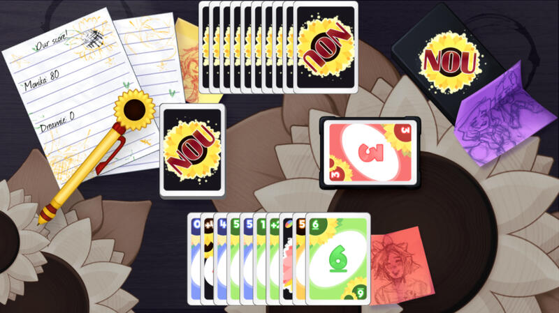 a sunflower nou set up, with custom cards and custom table
